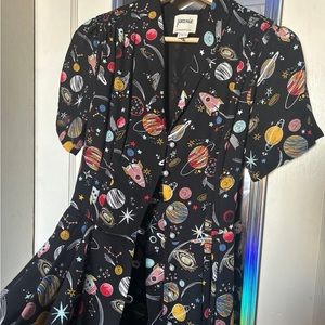 Joanie Barbara Ann Space Print Button-Through Tea Dress